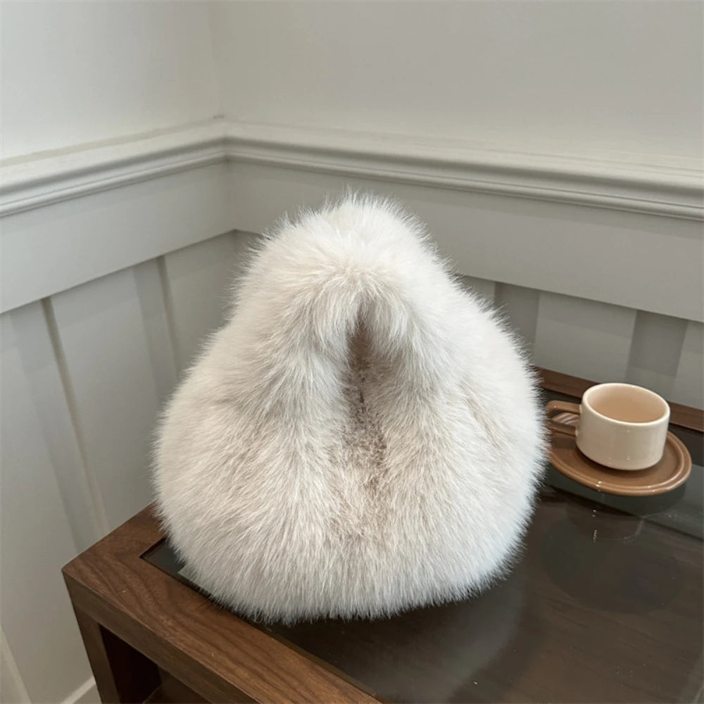 Fluffy Faux Fur Women's Handbag Plush Winter Wrist Bag Small Tote Clutch