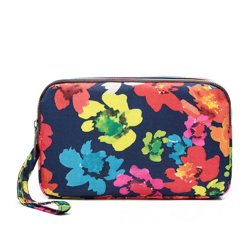 Fashion Flower Print Wallet For Women Three Layer High-capacity Mobile Phone Bag Portable Handheld Bag Mini Key Bag Clutch Bag