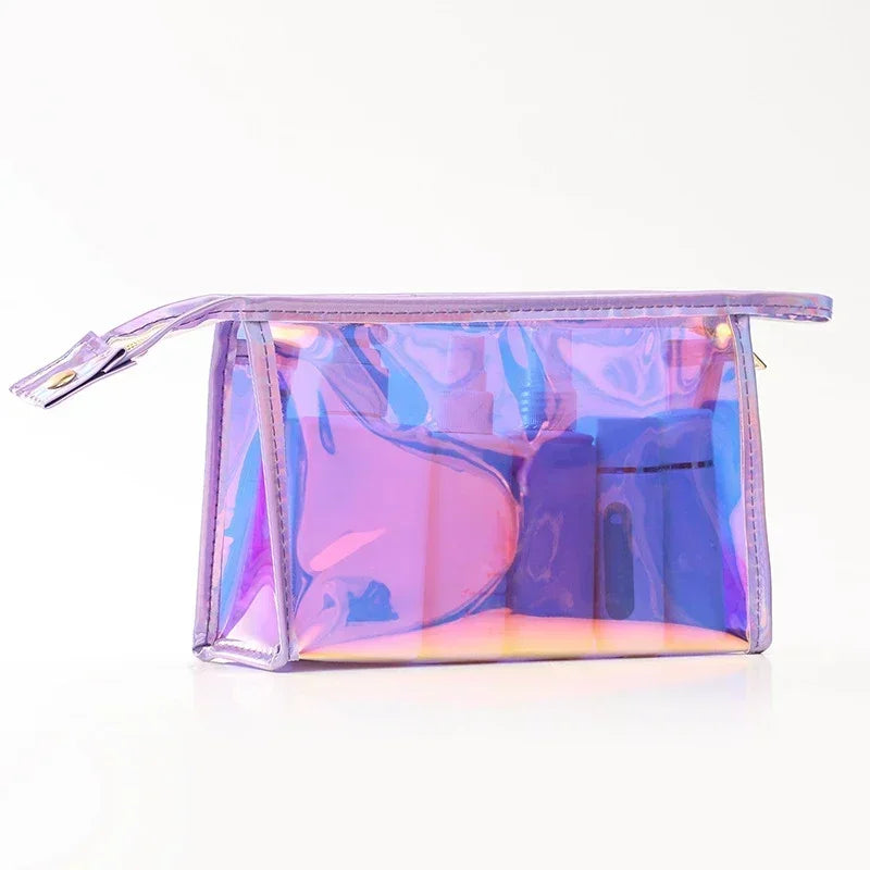 PVC Waterproof Transparent Cosmetic Bag Wash Toiletry Makeup Bag Organizer Female Girls Laser Color Zipper Make Up Beauty Case