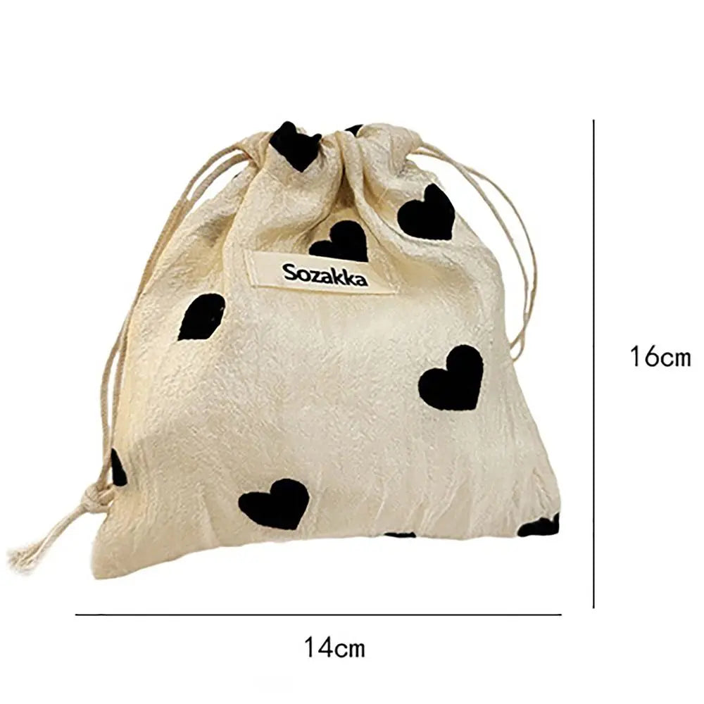 Love Drawstring Bag Polyester Pastoral Literary Style Pull Rope Pouch Coin Purse Vintage Drawstring Pocket Jewelry Storage Bag