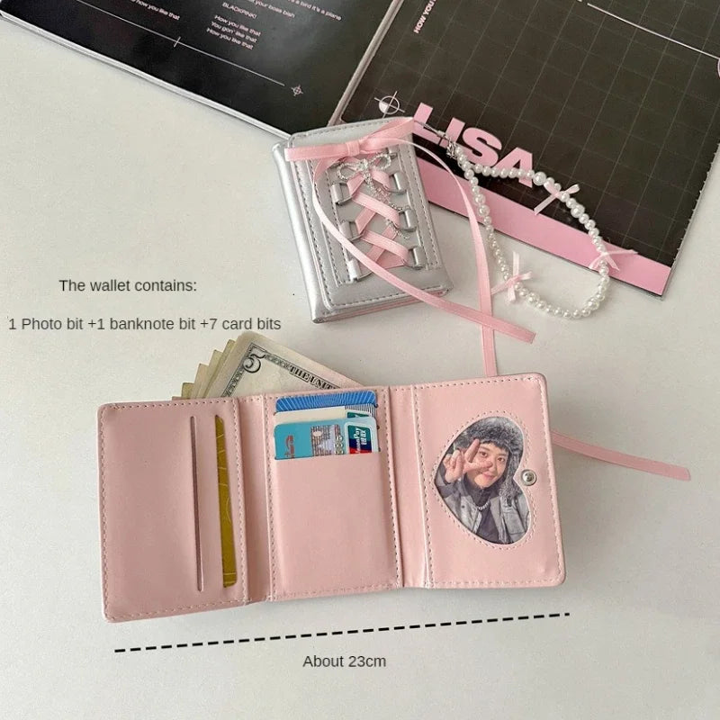 Silver Sweet Wallets for Women Y2k Strap-on Designer Original Fashion Short Coin Purse Korean Style Casual New Cute Wallet Purse