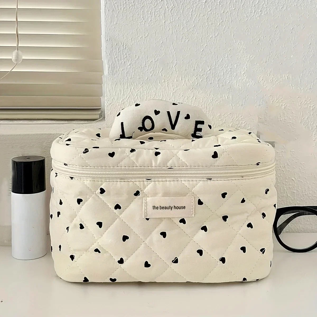 LOVE Heart Print Cotton Cosmetic Bag Organizer