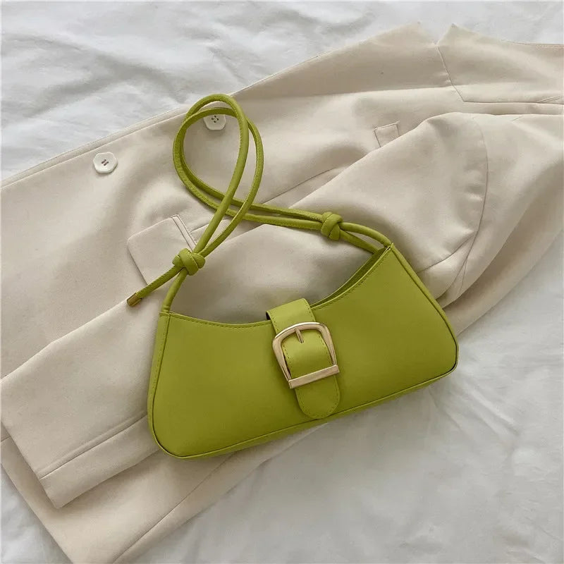 Minimalist Shoulder Bag for Women Simple Solid Color Underarm Bag Women's Buckle Handbag and Purse Fashion Small Top-handle Bags