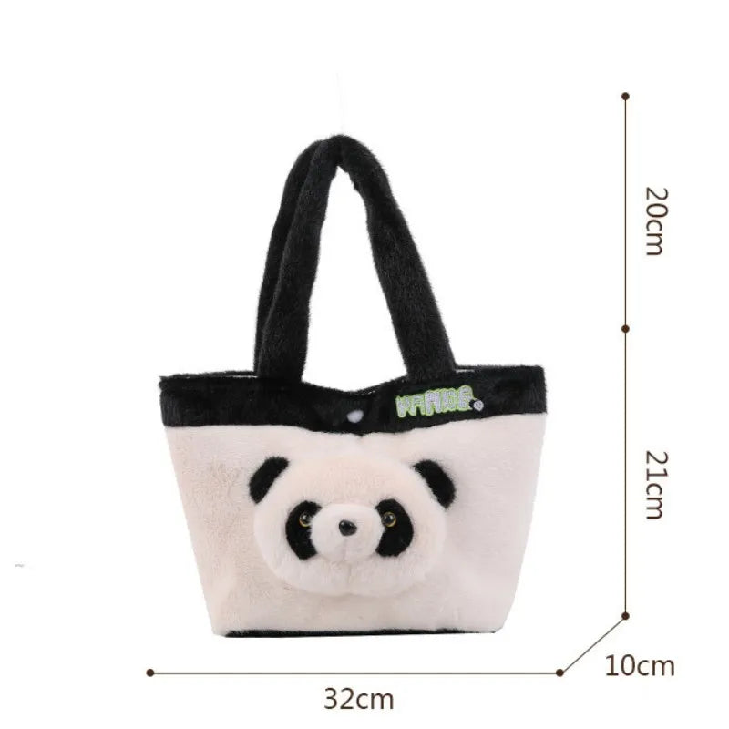 Cute Panda Plush Tote Bag - Women's 3D Panda Head Shoulder Bag