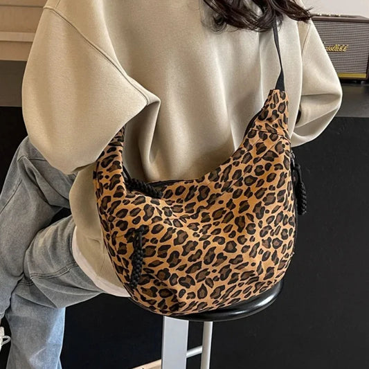 Leopard Print Crossbody Bags for Women Corduroy Casual Shoulder Tote Bags Ladies Sac A Main Femme Designer Luxury Handbags 2025