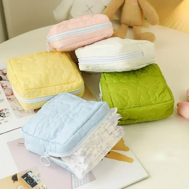 Candy Color Square Small Cosmetic Bag Women Portable Earphones Lipstick Sanitary Napkins Storage Pouch Small Makeup Zipper Bags