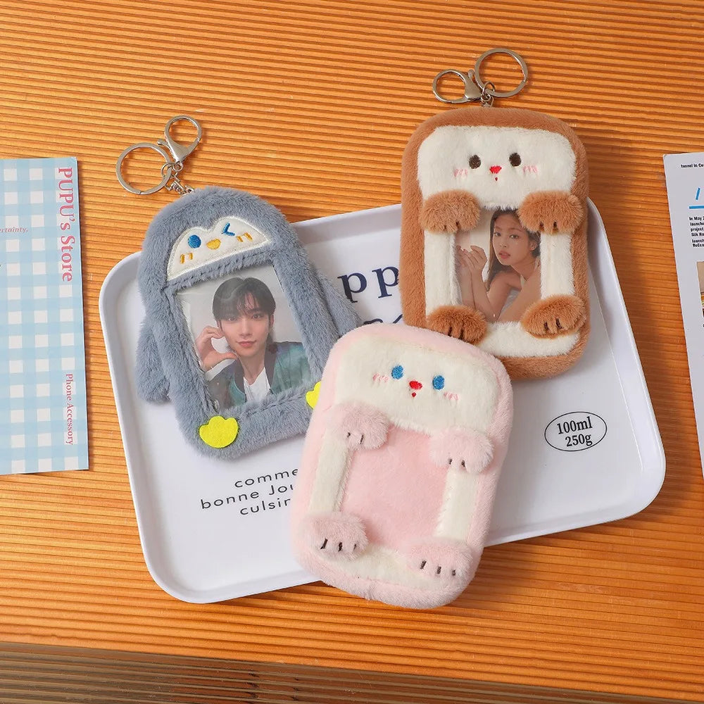 New Cartoon Plush Card Holder Keychain 3 Inch Idol Photo Card Case Photo Card Protective Case Display Holders