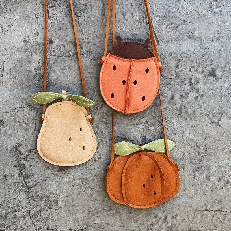 Toddler Girls Crossbody Bag - Pumpkin, Pear, Ladybug Design