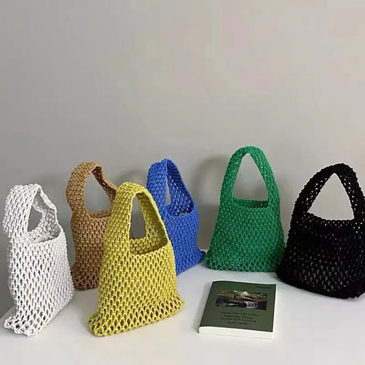 Summer Woven Tote Bag Crochet Beach Shoulder Handbag Straw Underarm Bag