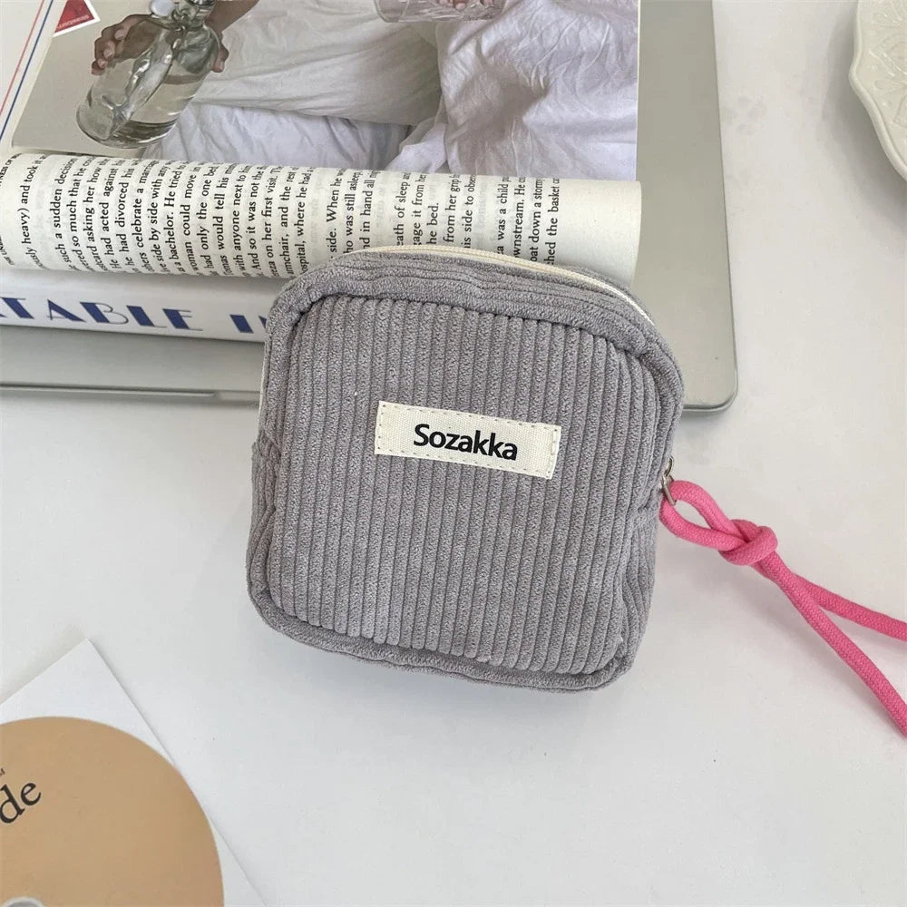 Kawaii Corduroy Travel Cosmetic Lipstick Jewelry Storage Bag Sanitary Napkin Bag Women Makeup Handbags Organizer Pouch Bag