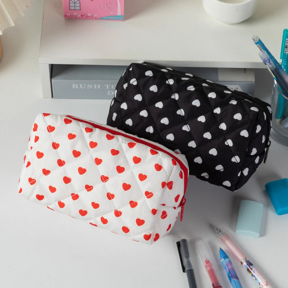 Cute Love Travel Cosmetic Lipstick Brush Storage Bag Toiletry Kit Women Kawaii Makeup Handbags Organizer Pouch Bags Pencil Case