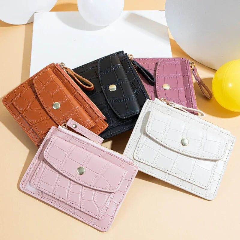 Women Slim Business Card Holder Wallet Men Mini Wallets Zipper Card Money Holders Vintage Short Wallet Female Thin Small Purse