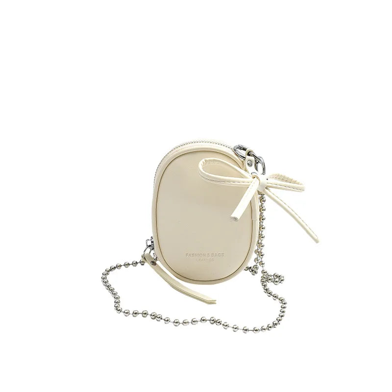 Mini Oval Crossbody Bag Leather Shoulder Purse with Metal Chain