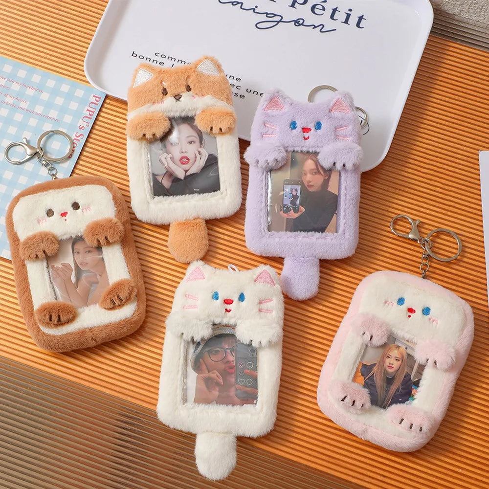 New Cartoon Plush Card Holder Keychain 3 Inch Idol Photo Card Case Photo Card Protective Case Display Holders