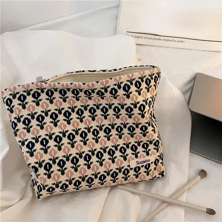 Corduroy Women Cosmetic Bag Cotton Cloth Makeup Pouch Travel Bag Lipstick Organizer Cases Fashion Zipper Clutch Phone Purse