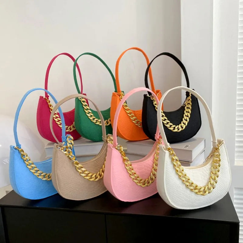 Women's Felt Handbag Chain Shoulder Bag Retro Solid Color Clutch