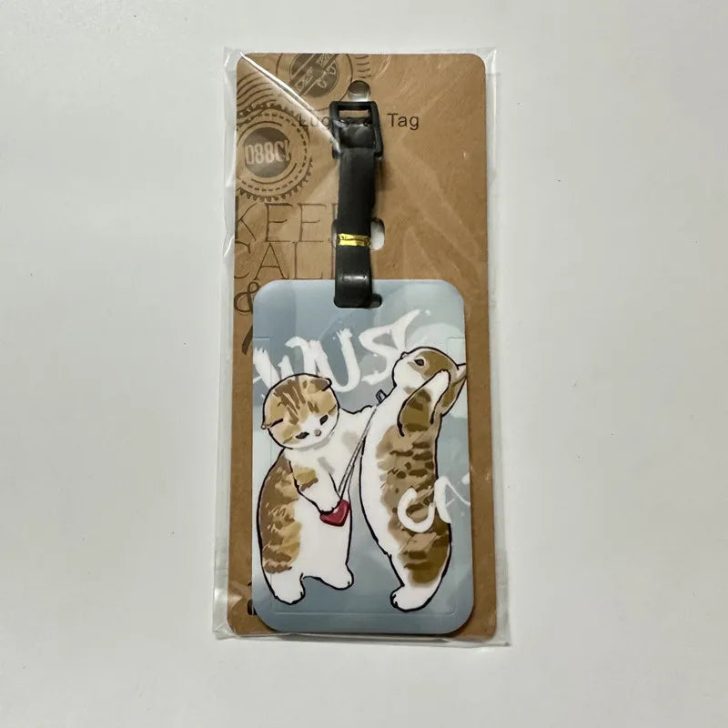 New Cute Shark Cat Luggage Tag Cartoon Anime PVC Bus Card Holder Cover Portable Travel Suitcase Label Anti-lost Address Card Tag