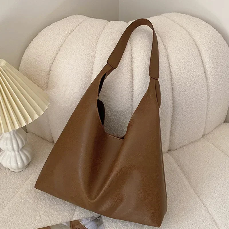 Lightweight PU Leather Tote Bag Large Capacity Women's Shoulder Bag Hasp Closure