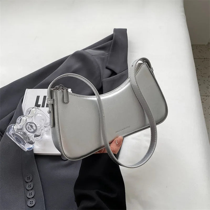 Small Cute Underarm Shoulder Bags for Women 2025 Trend Design Leather Handbags and Purses Y2K Silver Red Hand Bag Women Bag