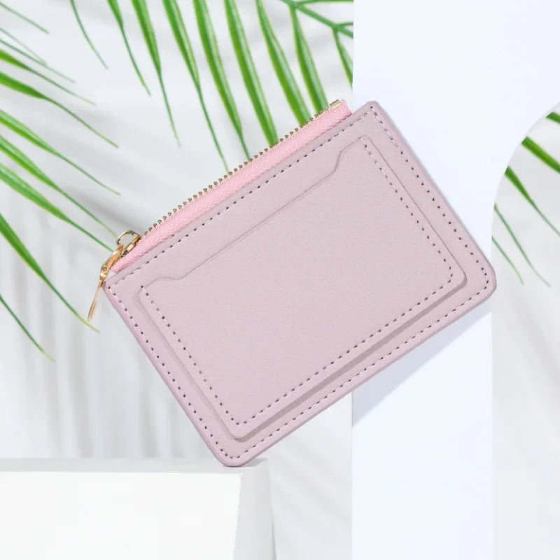 1PC Ultra-Thin Women Men Credit ID Card Holder PU Leather Zipper Fashion Small Wallet Money Bag Case Coin Purse Clip Organizer