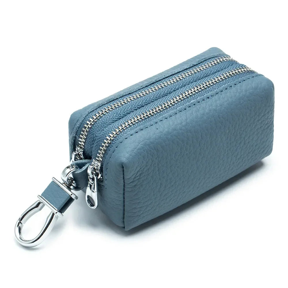 Large Capacity Key Bag Double Layer Soft High Quality Genuine Leather Male and Female Multi-function Card Bag Wallet Key Bag