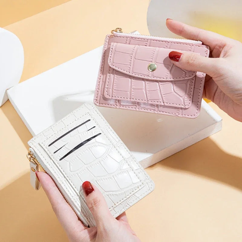 Women Slim Business Card Holder Wallet Men Mini Wallets Zipper Card Money Holders Vintage Short Wallet Female Thin Small Purse