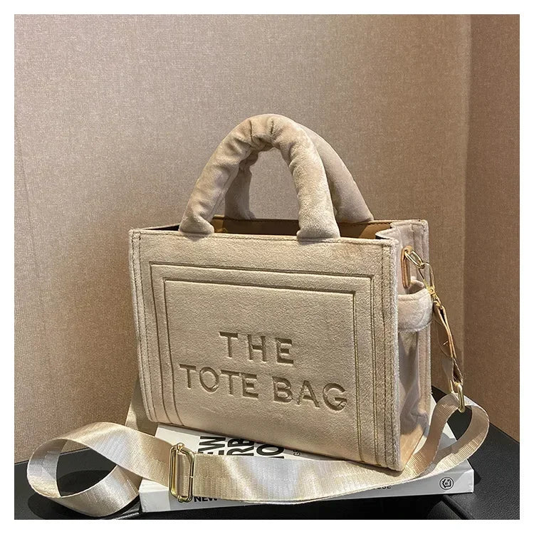 Female Square Tote Crossbody Bag Aesthetic Velour Elegant Letter Print Ladies Shoulder Bags Top Handle Women's Charisma Handbags