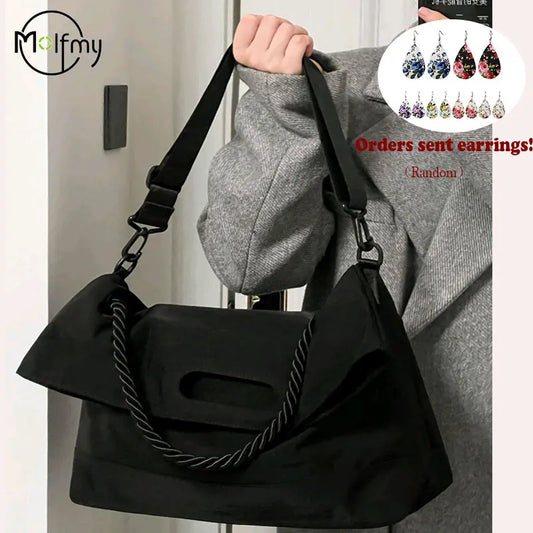 Women's Luxury Designer Nylon Tote Bag - Large Capacity Black Shoulder Messenger Handbag