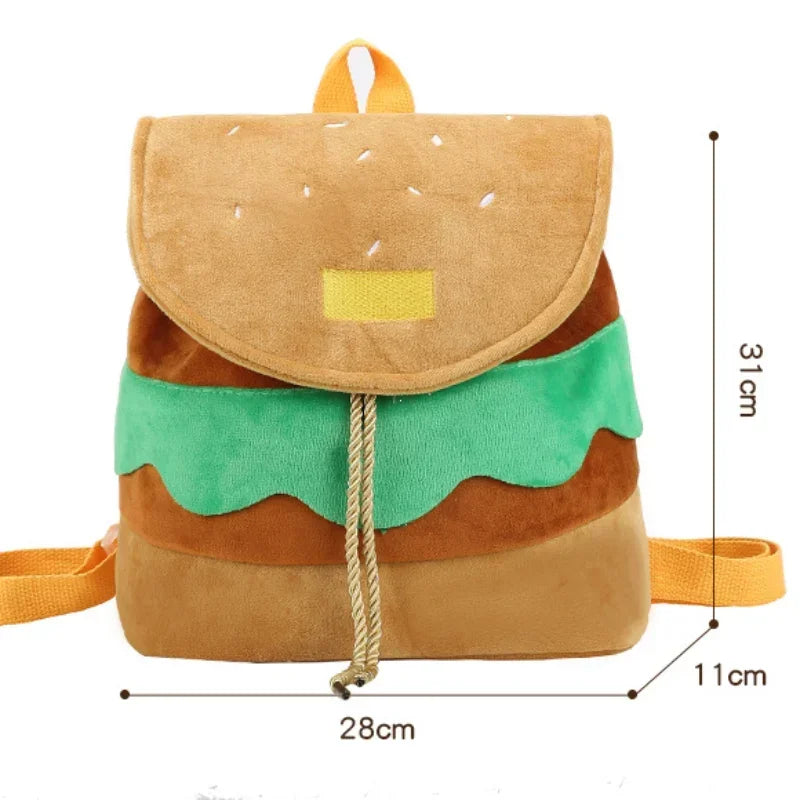 Large Capacity Plush Backpacks Lovely Cartoon Hamburger Backpack Drawstring School Bag Travel Backpack for Students