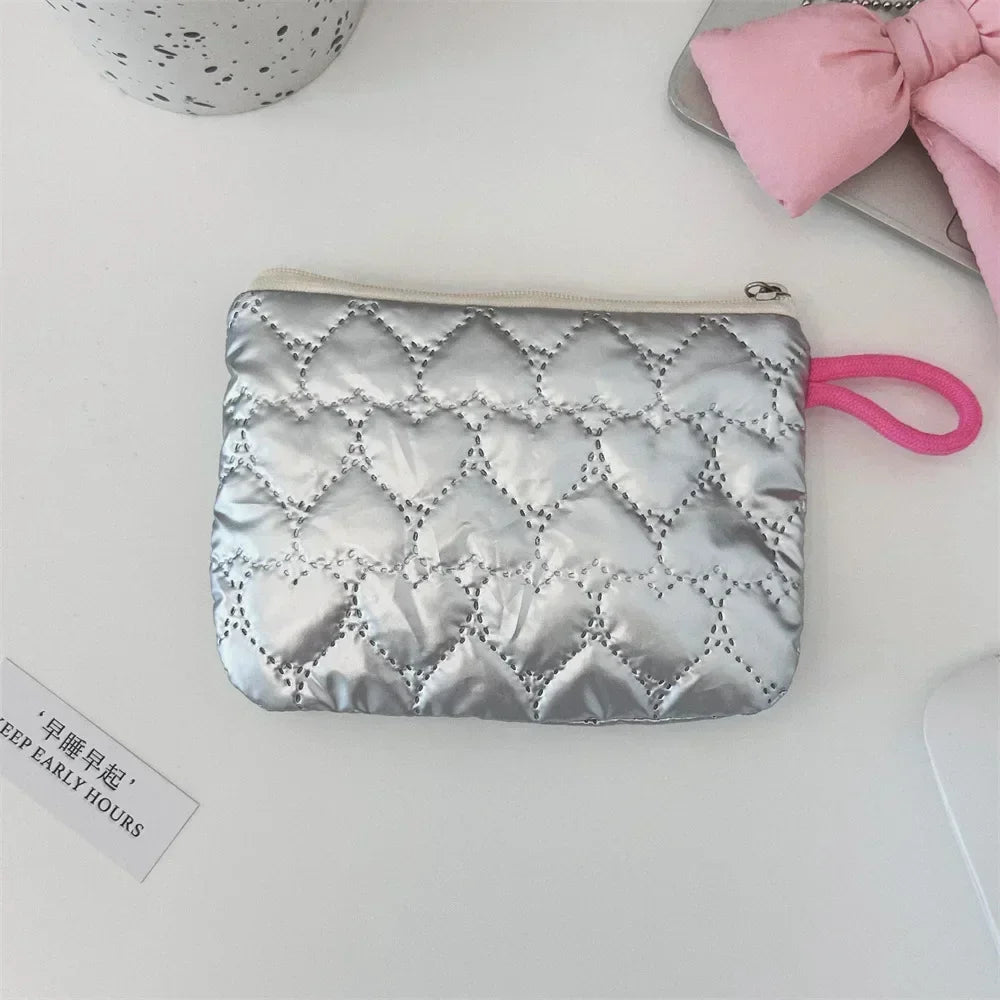 Waterproof Silver Love Bow Pattern Cute Coin Purse Small Clutch Coin Wallet Lady Girls Earphone Coin Key Money Storage Bag Pouch