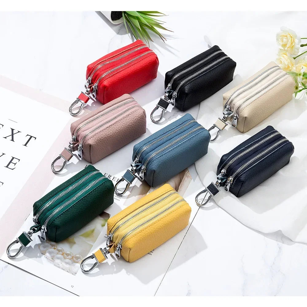 Large Capacity Key Bag Double Layer Soft High Quality Genuine Leather Male and Female Multi-function Card Bag Wallet Key Bag