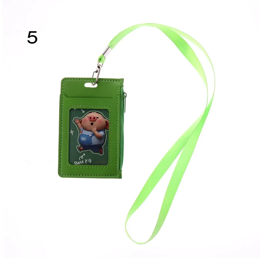 Fashion ID Badge Card Holder Colorful Leather Business Card Case Cover with Neck Lanyard Coin Purse Zipper Bag Wallets