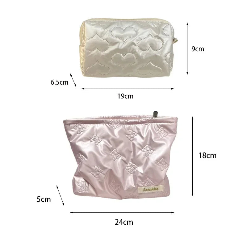 Korean PU Love Bow Cosmetic Bag Makeup Pouch Travel Cosmetic Organizer Pocket Multi-function Makeup Lipstick Storage Bag Handbag