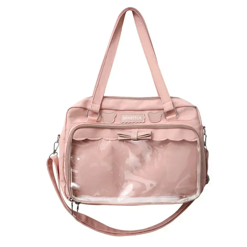 Cute Transparent Itabag Crossbody Shoulder Bag with Badge Doll