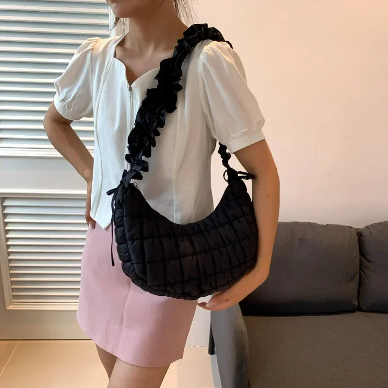 Women Bubble Cloud Bag Solid Quilted Padded Handbag Creative Big Purse Zipper Closure Adjustable Shoulder Strap for Party Summer