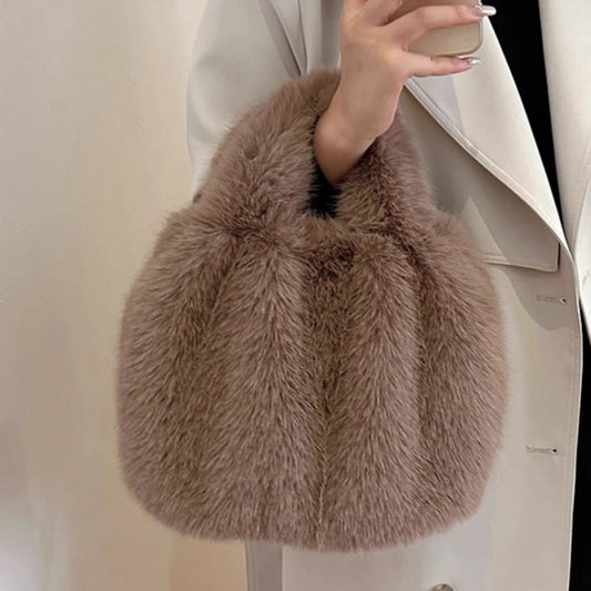 Luxury Faux Fur Half Moon Clutch Handbag Winter Tote