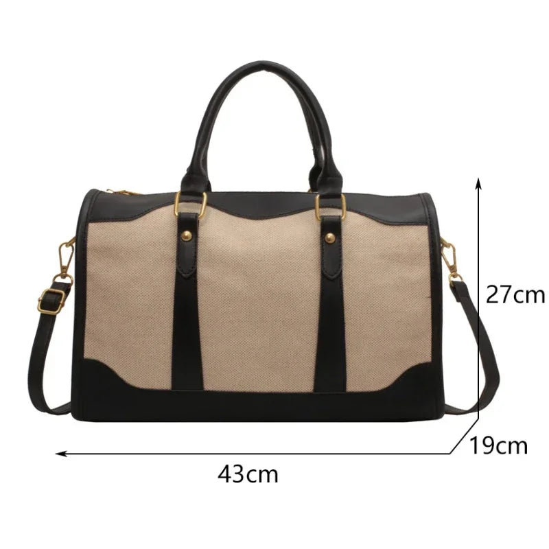 Women Travel Storage Handbag Vintage Fitness Luggage Bag Single Shoulder Crossbody Bag Large Nylon PU Leather Bag 2025 Handbags