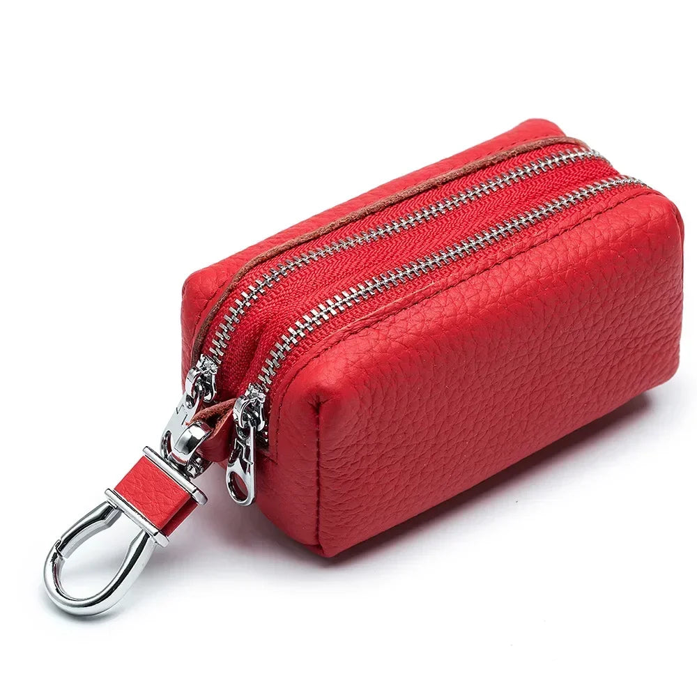 Large Capacity Key Bag Double Layer Soft High Quality Genuine Leather Male and Female Multi-function Card Bag Wallet Key Bag