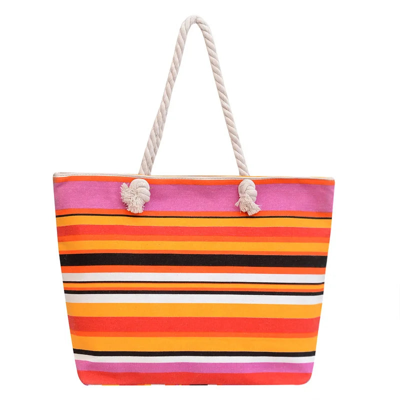 Women's Canvas Beach Tote Bag - Summer Shoulder Handbag with Pattern