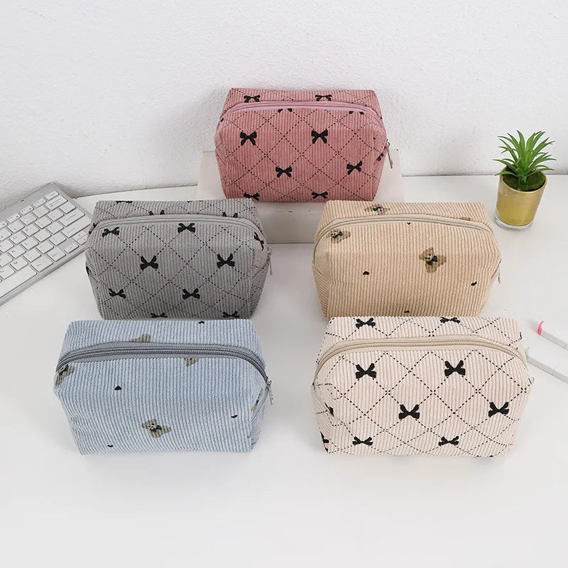 Kawaii Corduroy Travel Cosmetic Lipstick Makeup Storage Bag Toiletry Kit Women Makeup Handbags Organizer Pouch Bag Pencil Case