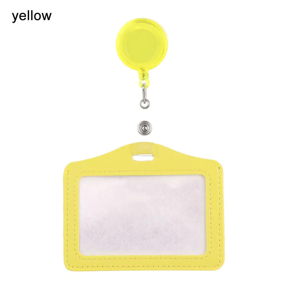 Multicolor Leather Bank Credit Card Holder Bus ID Holders Identity Red Yellow Blue Badge with Retractable Reel  Protective Shell