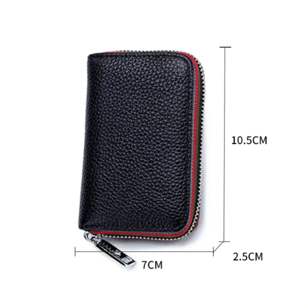 Genuine Leather Men Women Card Holder Small Zipper Wallet Solid Coin Purse Accordion Design Rfid ID Business Credit Card Bags