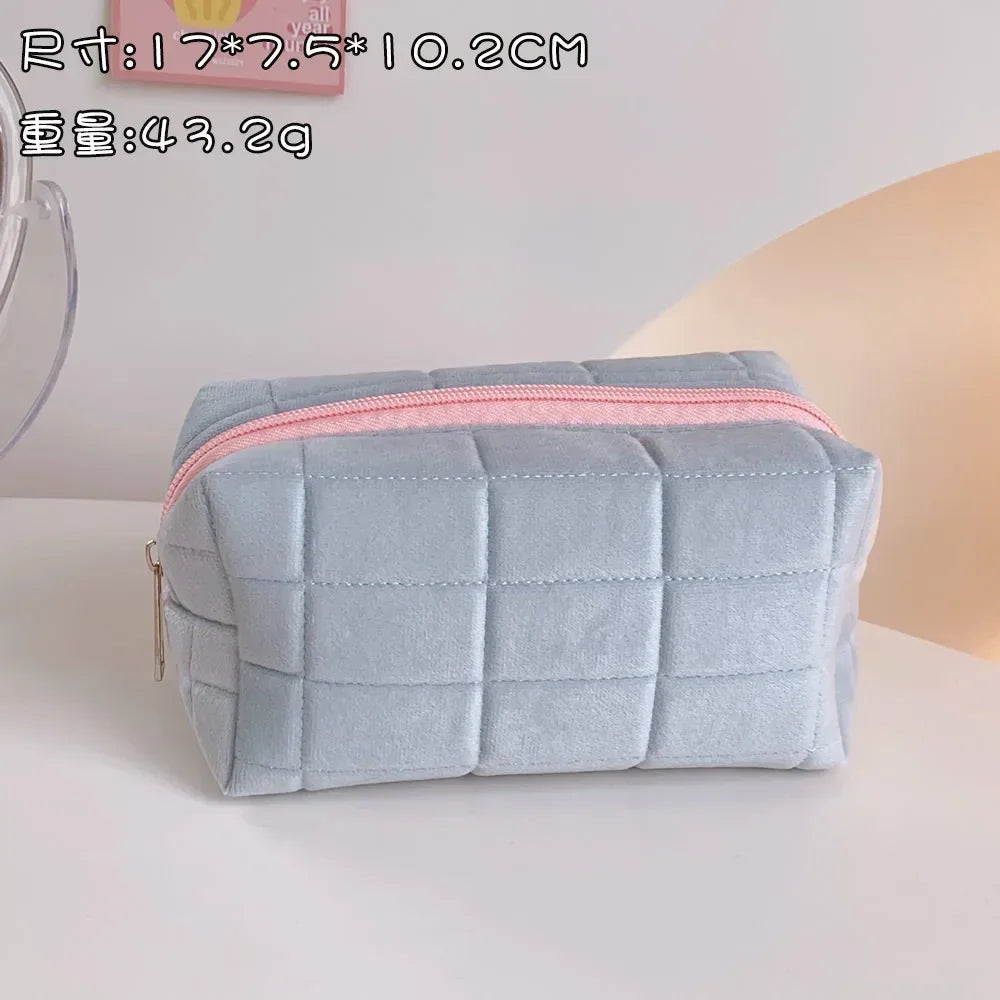 Soft Multifunctional Cosmetic Bag Organizer Large Capacity Pink White Blue Plush Makeup Bag Pencil Case Cute Student Storage Bag