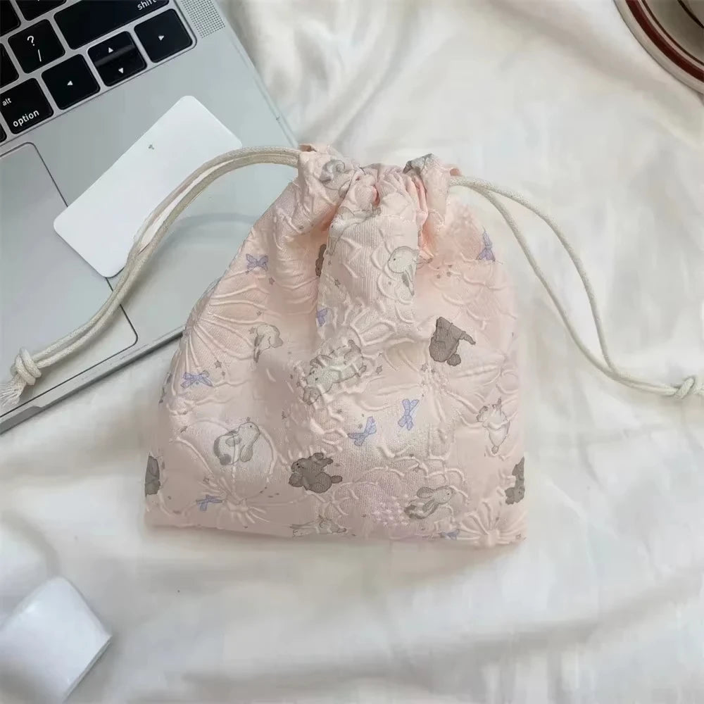 Cute Bear Cartoon Drawstring Bags Women Drawstring Packaging Pocket Cosmetic Bag Makeup Bag Large Capacity Coin Purse Coin Pouch