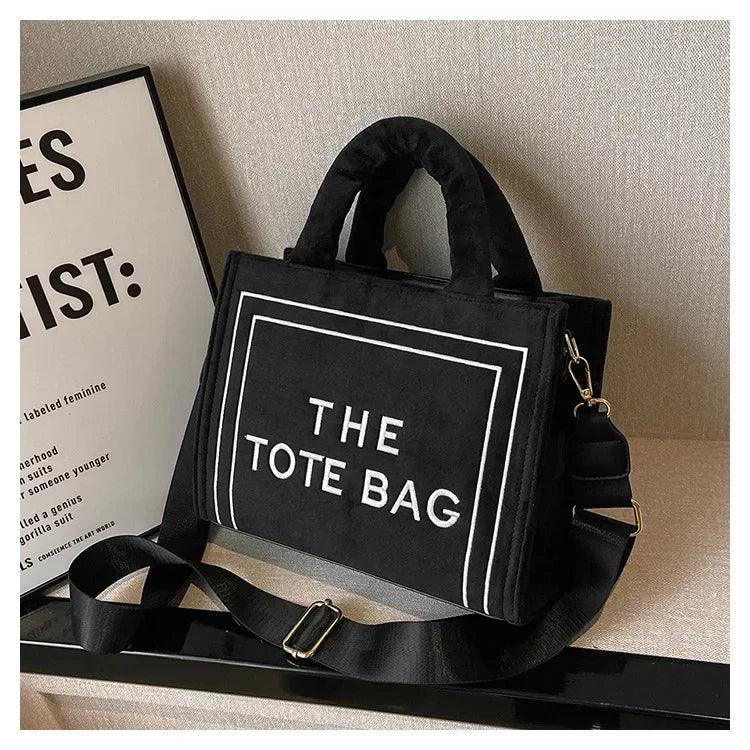 Female Square Tote Crossbody Bag Aesthetic Velour Elegant Letter Print Ladies Shoulder Bags Top Handle Women's Charisma Handbags