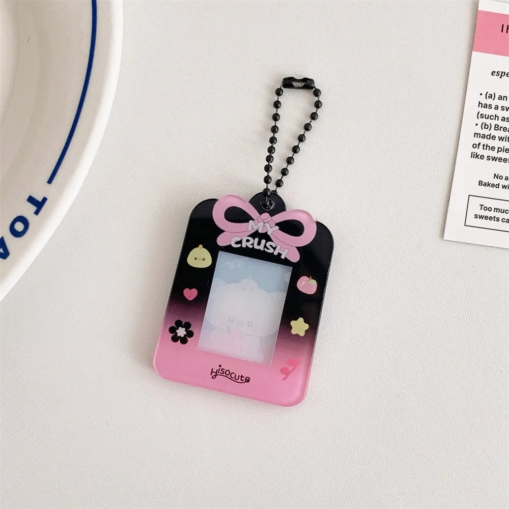 1PC Cartoon Bow Acrylic Hard Card Holder Kawaii Frame 1 inch Photo Card Holder Keychain Card Protctive Case