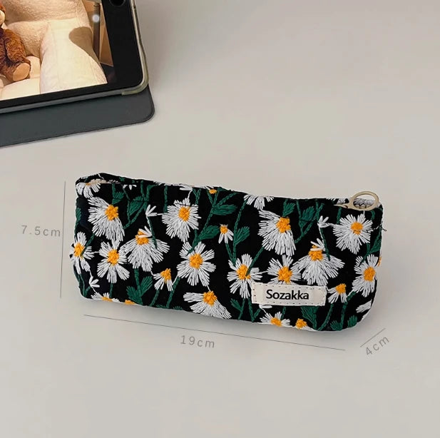 Cosmetic Bag Women Floral Makeup Case Organizer Korean Embroidery Cosmetic Pouch Travel Toiletry Bag Corduroy Canvas Beauty Case