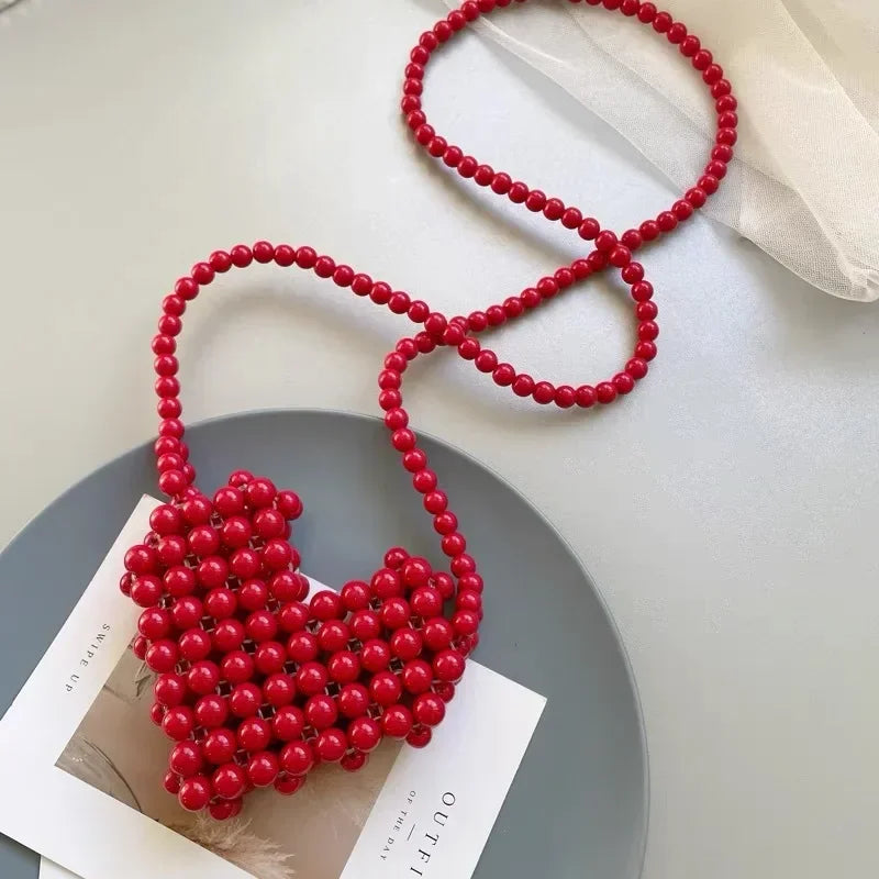 Mini Lipstick Handbags Pearl Women's Bag Crossbody Multicolor Love Shape Work Beads Women Spring and Summer All-match Fashion