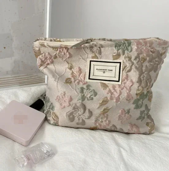 Fashion Flowers Print Cosmetic Bag Canvas Washing Bag Large Capacity Women Travel Cosmetic Pouch Make Up Storage Bags