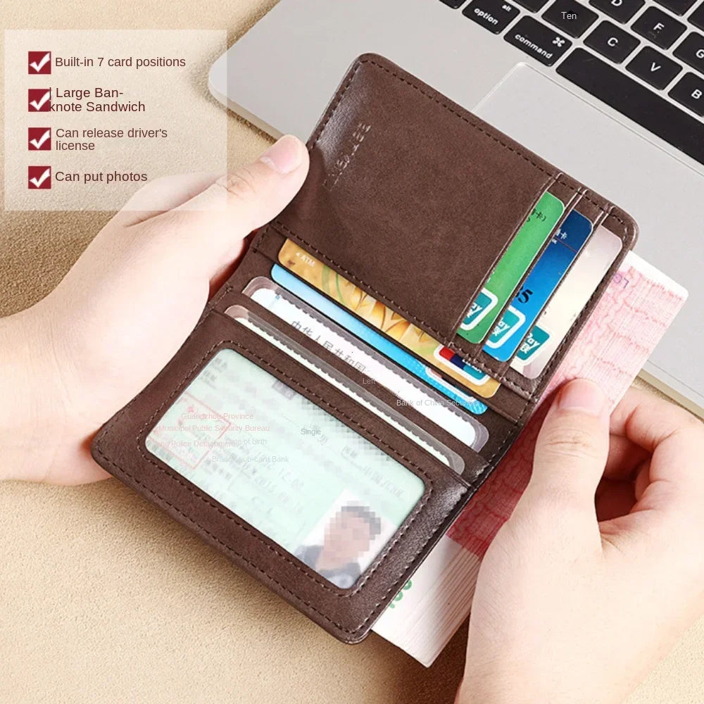 Genuine Leather Rfid Wallet for Men Slim Vertical Wallets Black Thin Short ID Credit Card Holder Minimalist Men's Blue Money Bag